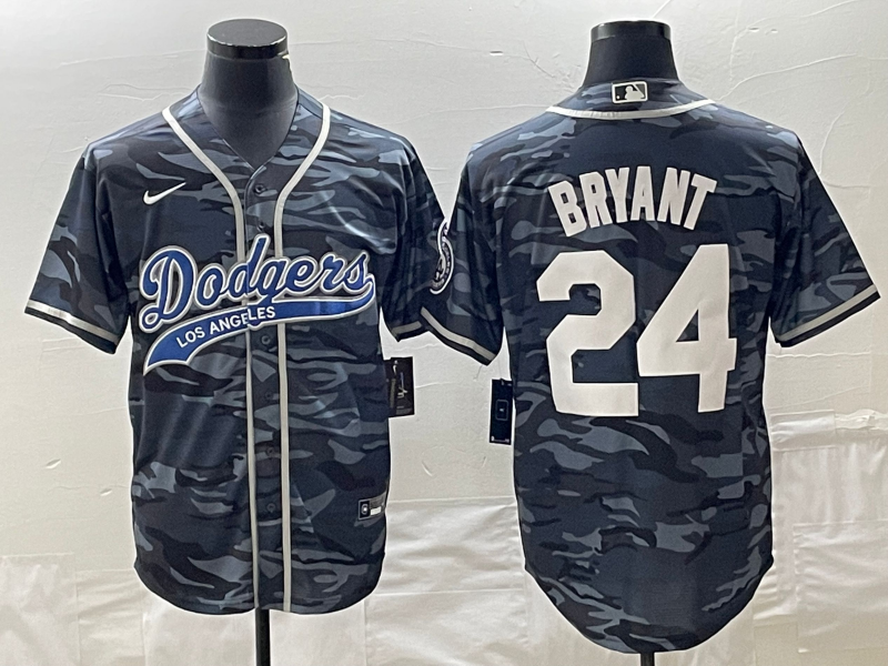 Men's Los Angeles Dodgers Kobe Bryant #24 Grey Camouflage Jersey Joint Edition
